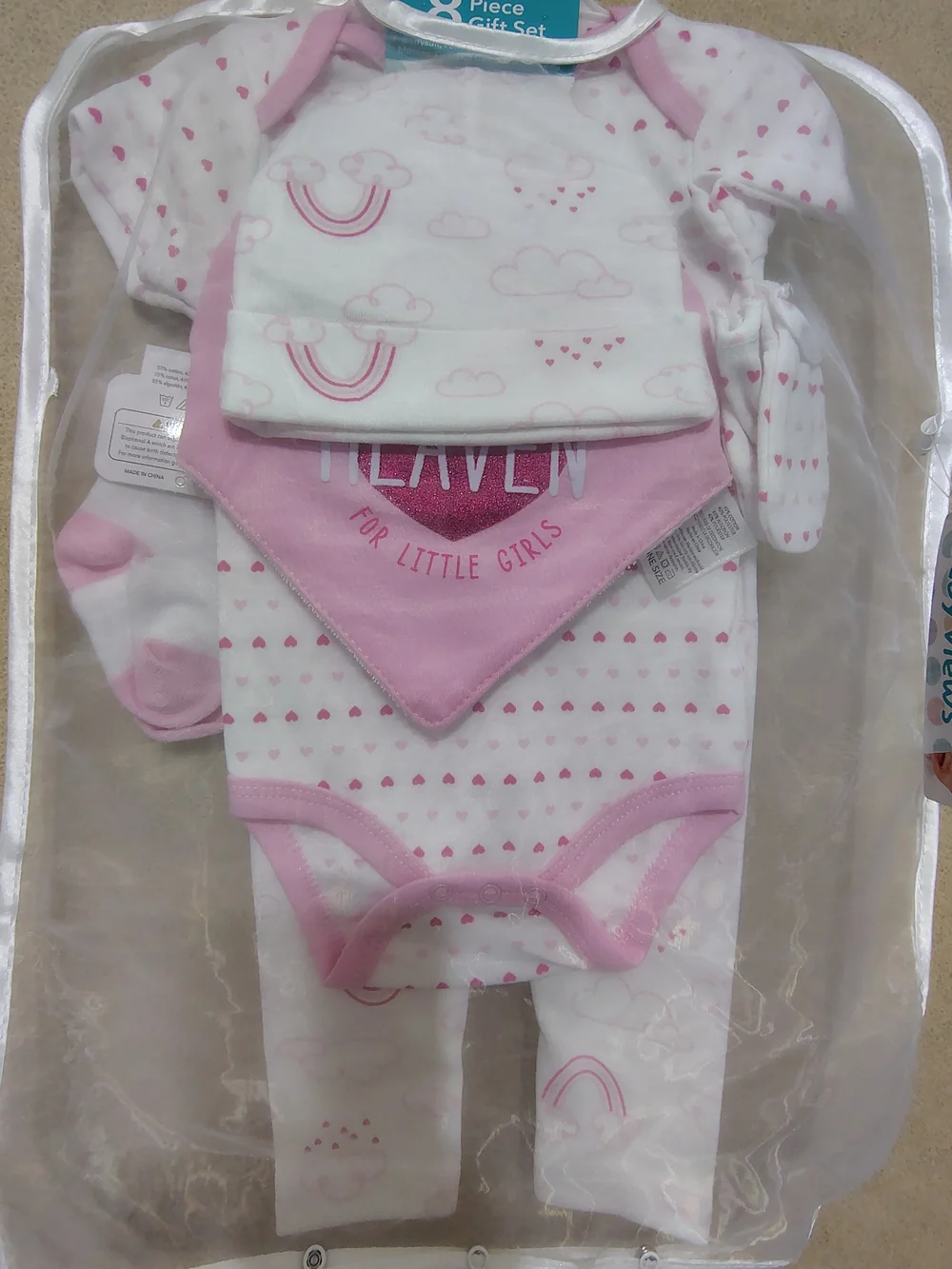 adidas Pink and White Baby Girls 5-Piece Matching Set - Hearts & Rainbows